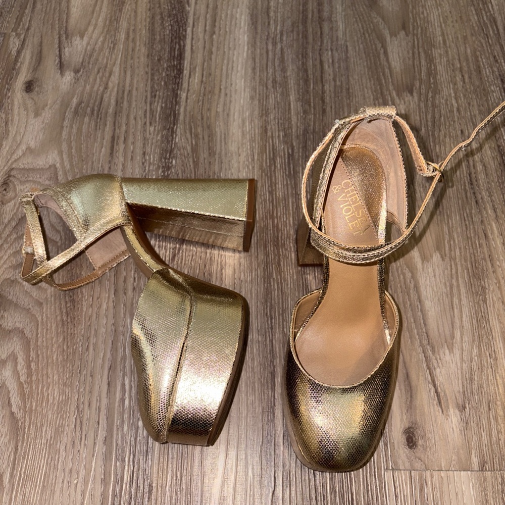 Chelsea & Violet Mattie Gold Platform Heels